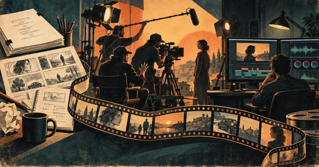 A filmgyártás három szakasza: előkészítés, forgatás és utómunka